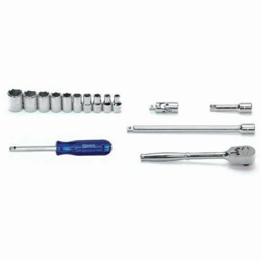 1/4 Inch Drive 6 Pt Fractional SAE Socket and Drive Tool Set 15