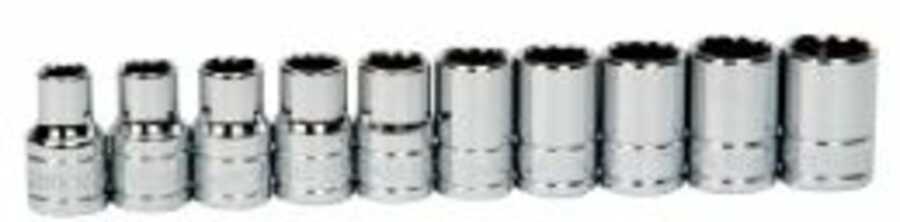10 Piece 1/2" Drive Shallow 12 Point Metric Socket Set on Clip R