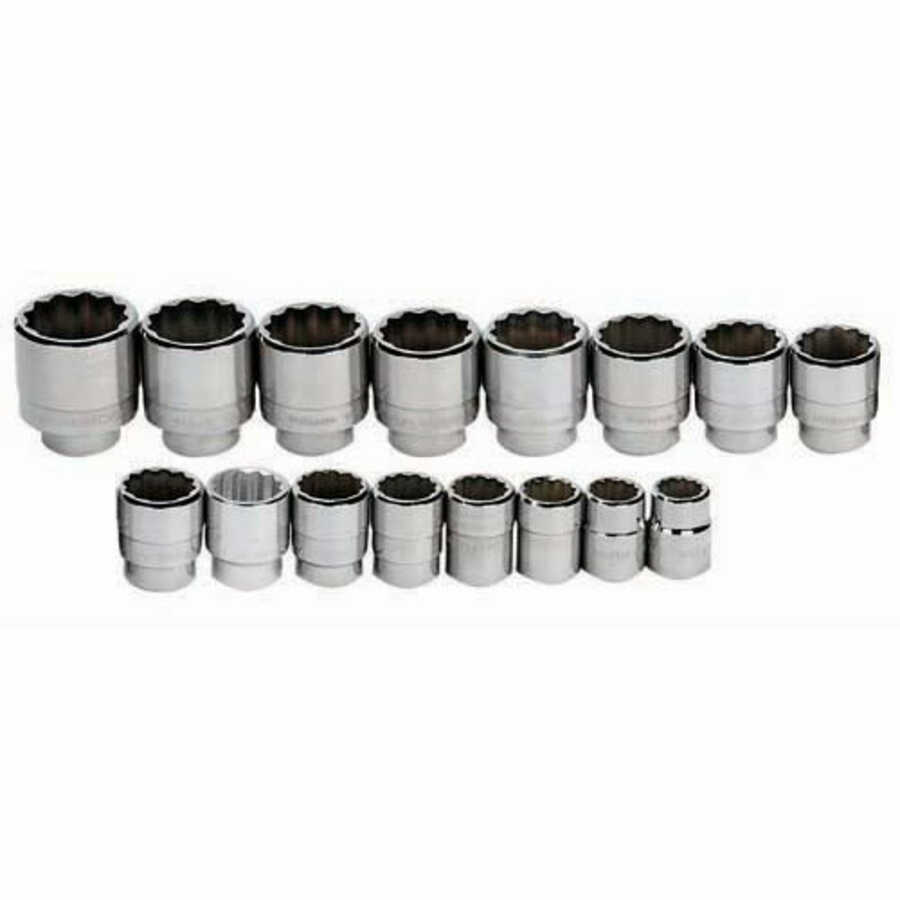 16 pc 3/4" Drive 6-Point SAE Shallow Socket Set on Rail and Clip