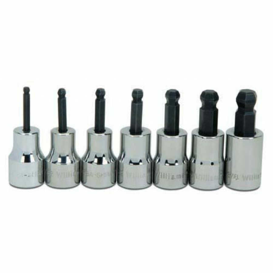 7 pc 3/8" Drive -Point SAE Bit Ball Tip Hex Bit Socket Set on Ra