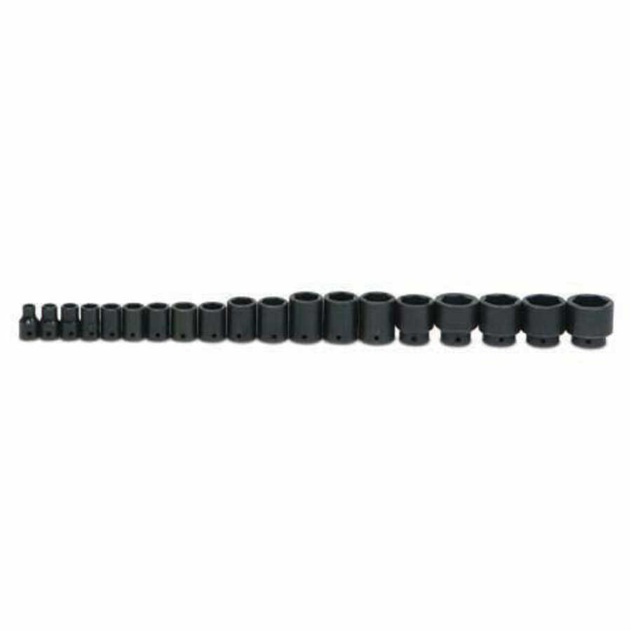 19 pc 1/2" Drive 6-Point SAE Shallow Socket Set on Rail and Clip
