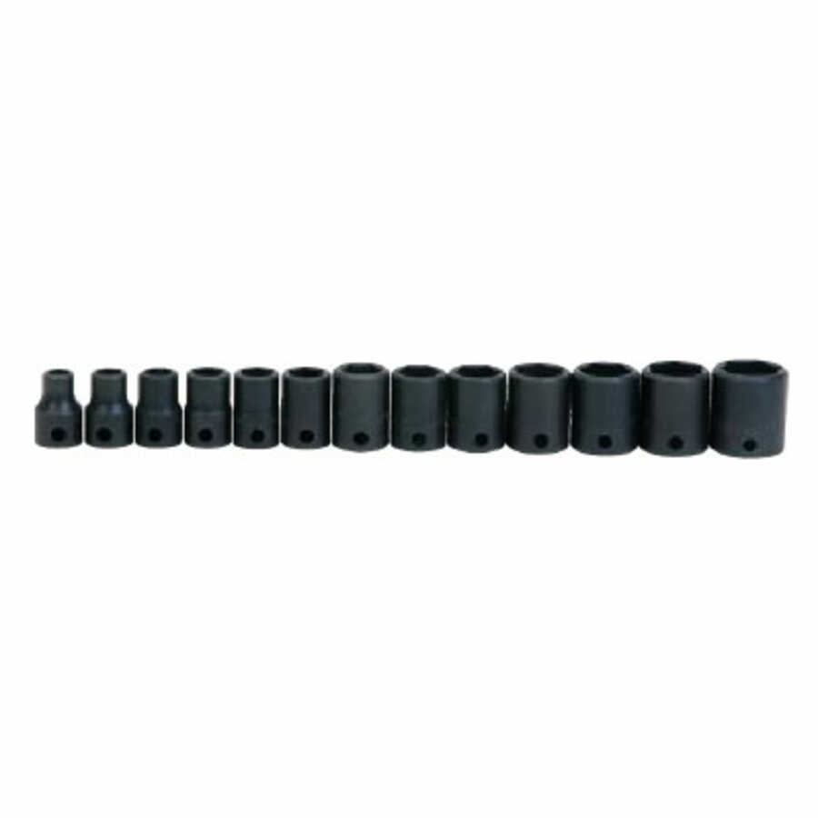 13 pc 3/8" Drive 6-Point SAE Shallow Socket Set on Rail and Clip