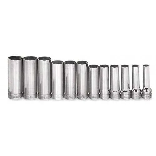 (image for) 12 pc 3/8" Drive 6-Point Metric Deep Socket on Rail and Clips