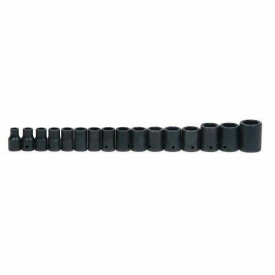 16 pc 1/2" Drive 6-Point Metric Shallow Impact Socket on Rail an