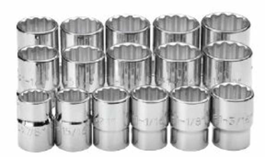 16 Piece 3/4" Drive SAE Shallow 12-Point Socket Set on Clip Rail