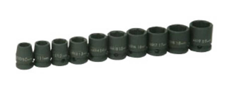 10 Piece 3/8" Drive Metric Shallow 6 Point Impact Socket Set on