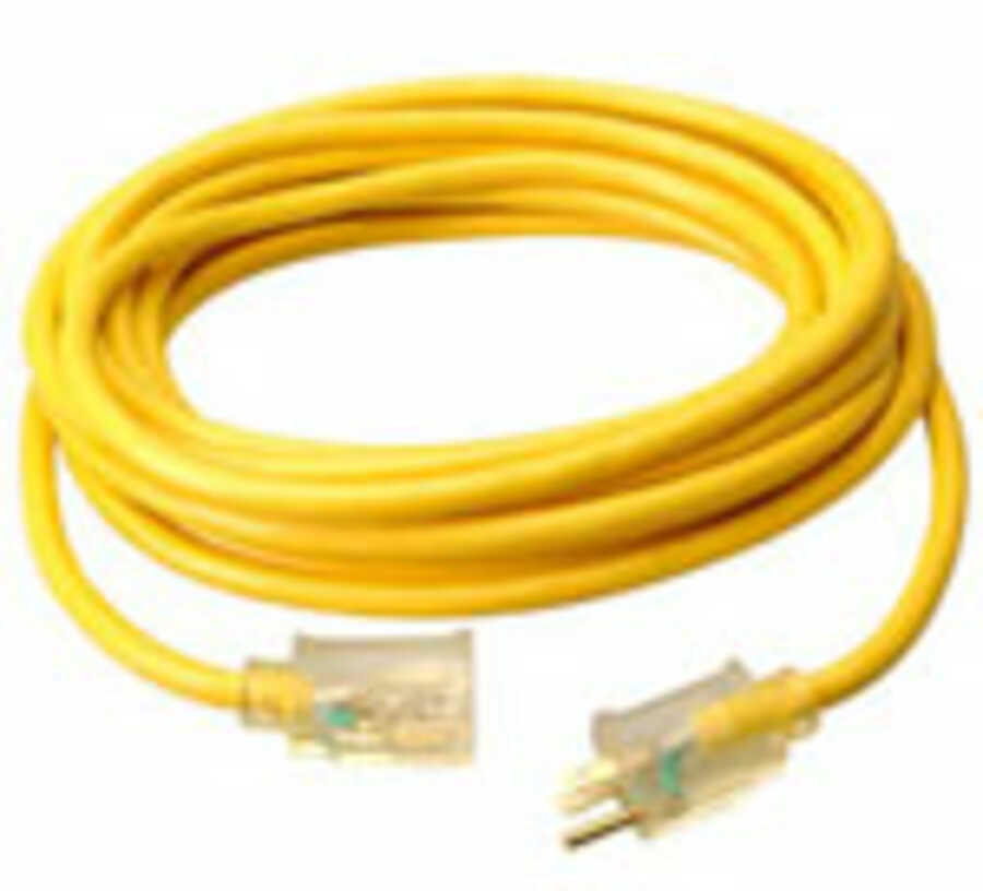 12/3 50' SJTW Extension Cord w/ Lighted End- Yellow