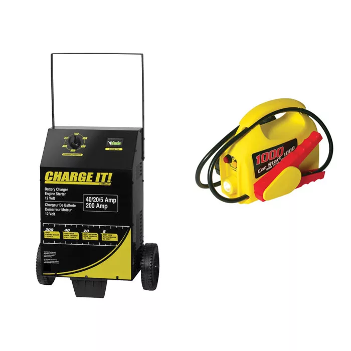 Wheeled Battery Charger Plus Portable Jump Starter