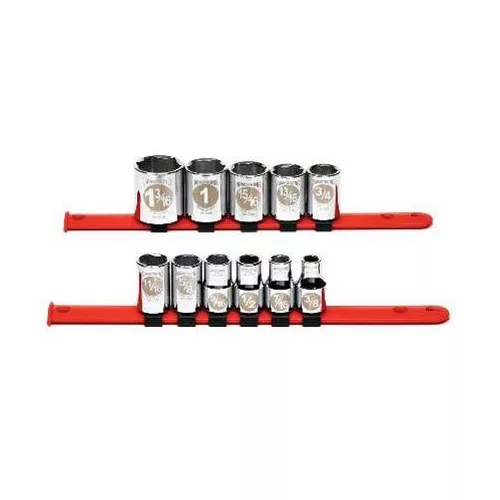 15 Piece 1/2" Drive 6 Point Socket Set with Plastic Rail
