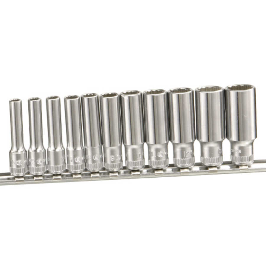 11 Pc 1/4" Drive Metric Deep Hand Socket Set 12 Pt