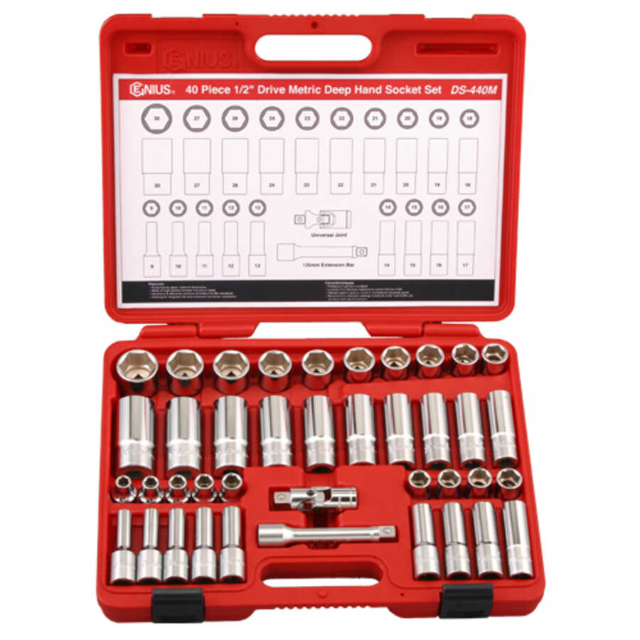 40 Pc 1/2" Drive Metric Master Hand Socket Set