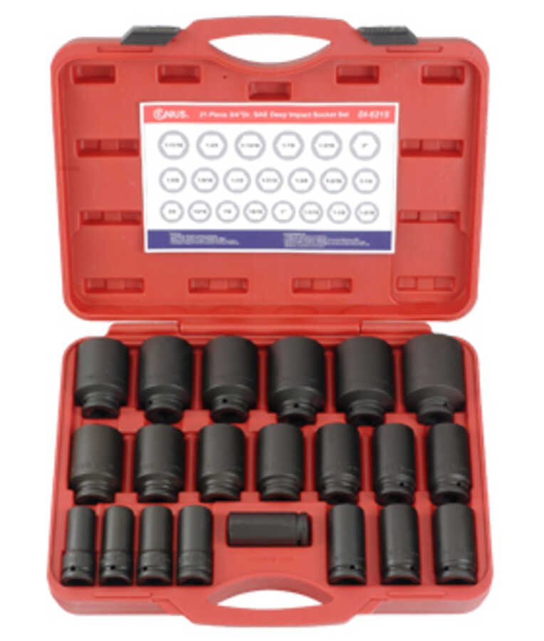 21 Pc 3/4" Drive Standard Deep Impact Socket Set