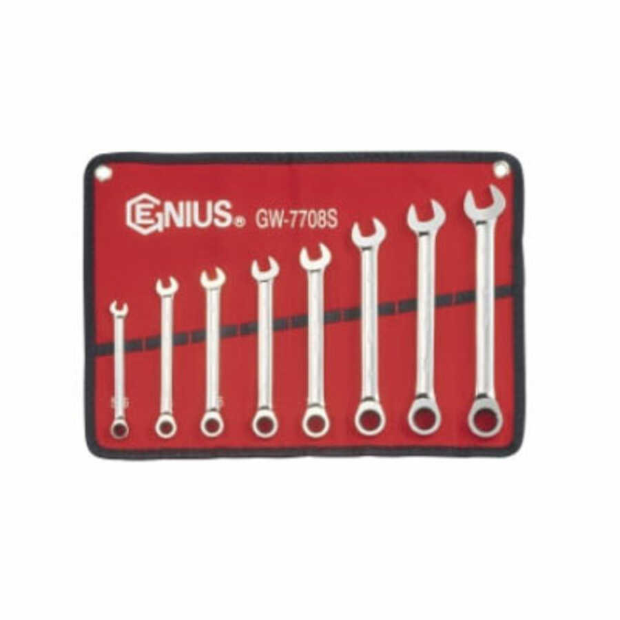 Chrome Fractional SAE Combination Ratcheting Wrench Set 8 Pc
