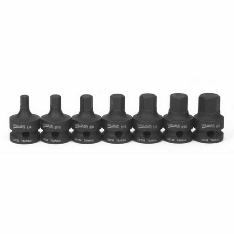 7 Piece 1/2" Drive One Piece Impact Hex Bit Drivers, SAE