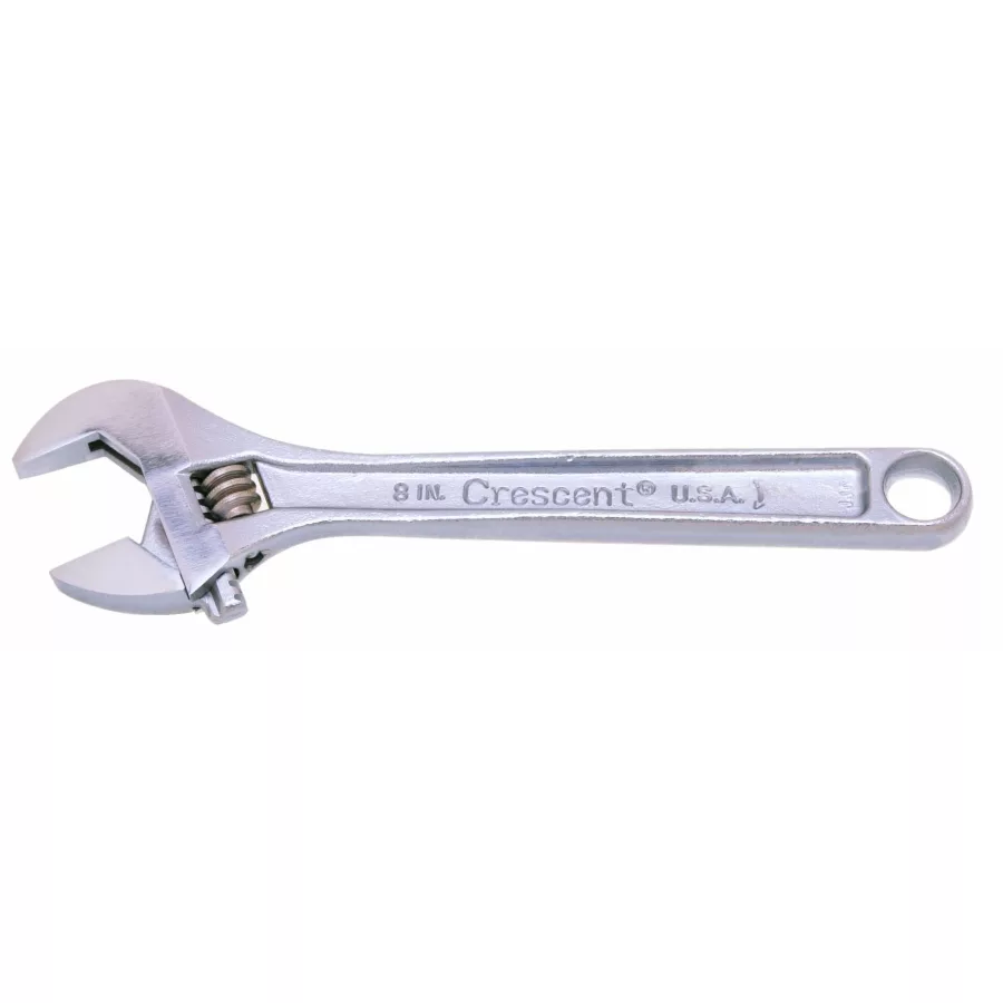 8" Chrome Finish Adjustable Wrench, Carded