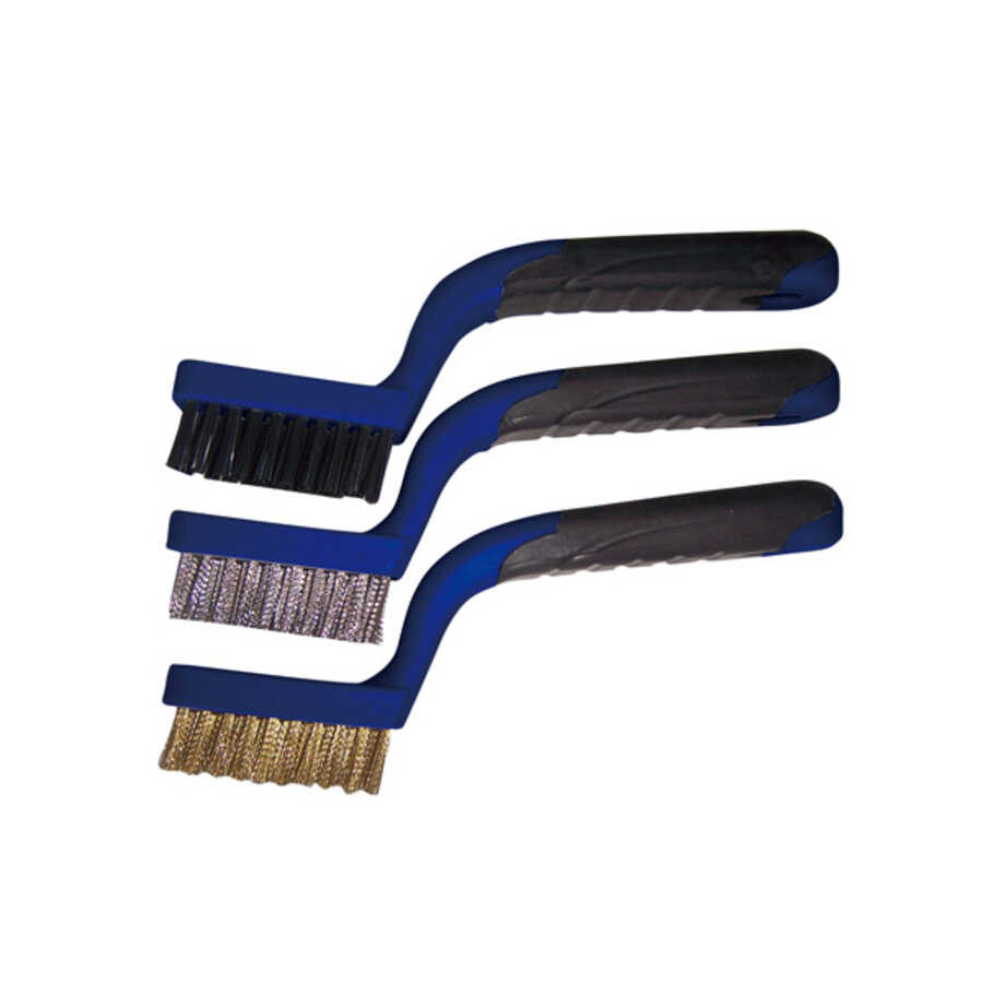 3 pc Soft Grip Narrow Brush Set (Brass, Stainless Steel, Nylon W