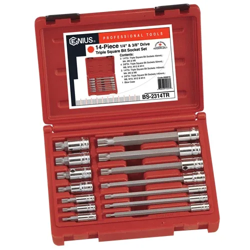 (image for) 14PC 1/4 & 3/8" Dr. Long Triple Square Bit Socket Set