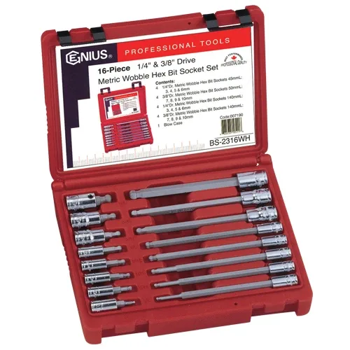 (image for) 16PC 1/4 & 3/8" Dr. Metric Wobble Hex Bit Socket Set