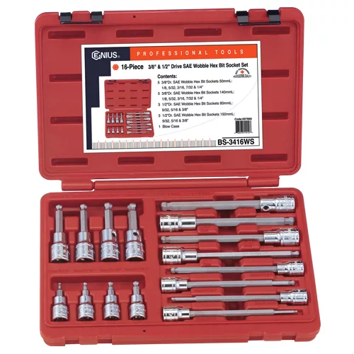 Snap-on 16-Piece Ball Hex Bit Socket Set - Mix Of SAE And Metric, 1/4" And 3/8" Drive