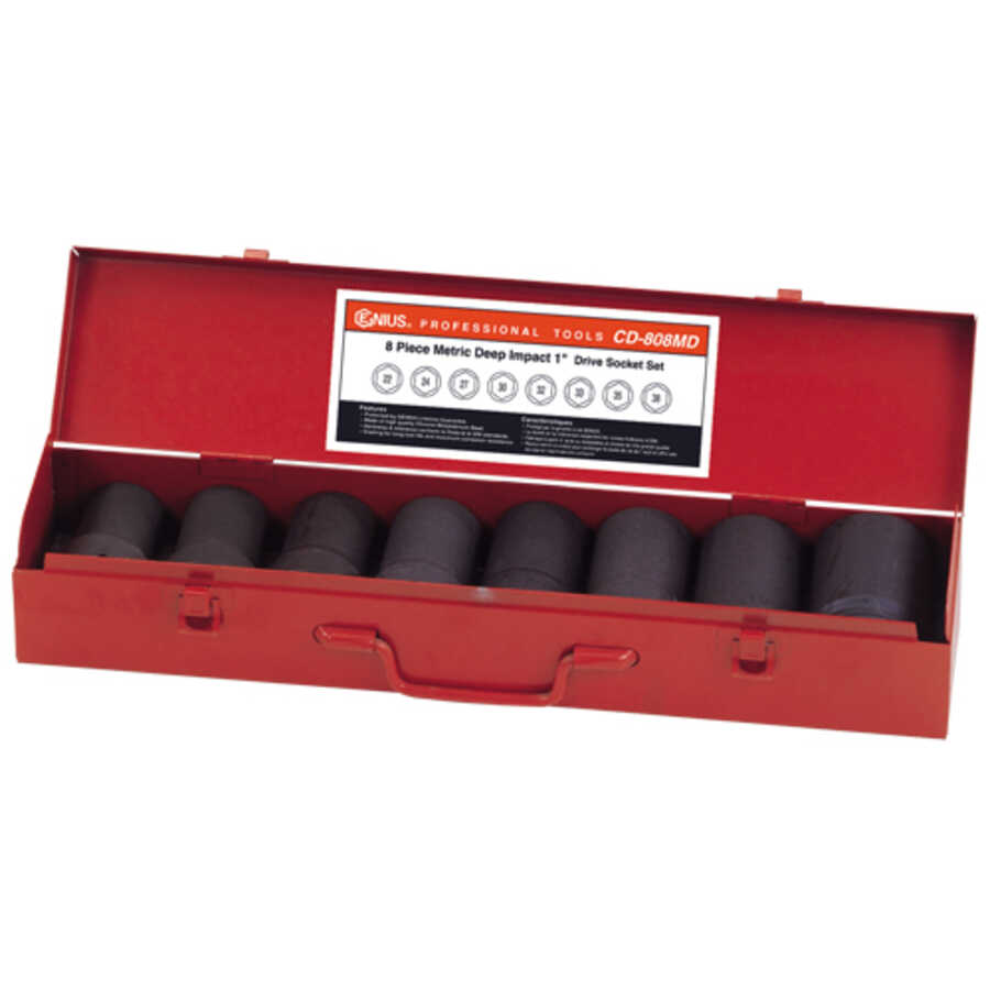 8PC 1" Dr. Metric Deep Impact Socket Set