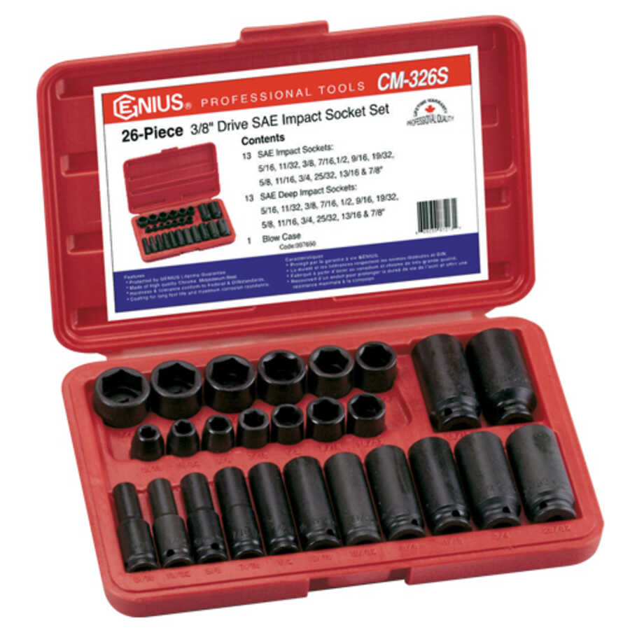 26PC 3/8" Dr. SAE Impact Socket Set