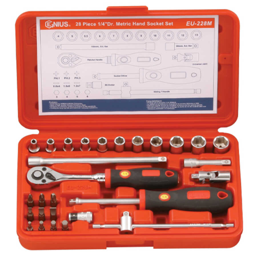 28PC 1/4" Dr. Metric Hand Socket Set