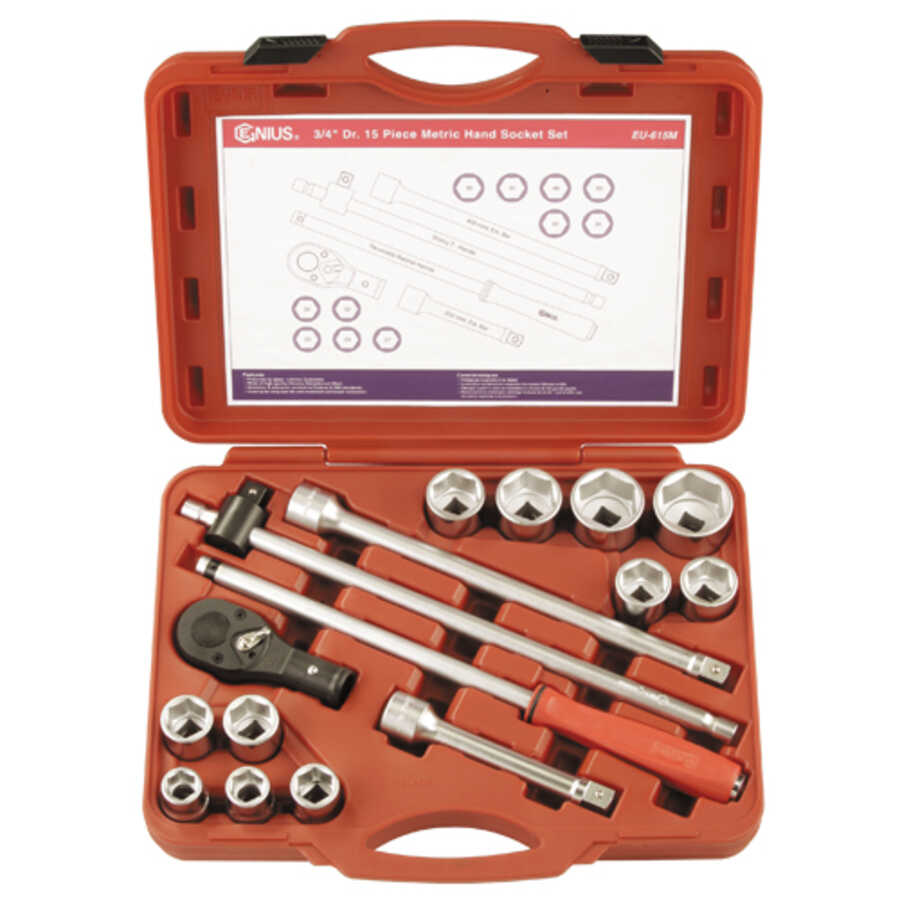 15PC 3/4" Dr. Metric Hand Socket Set