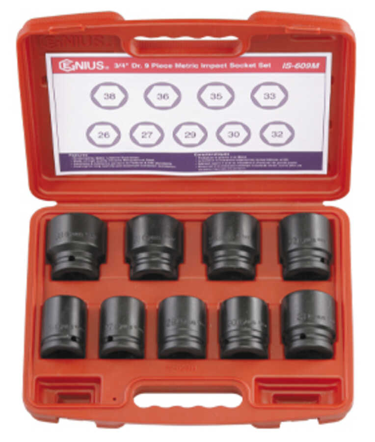 9PC 3/4" Dr. Metric Impact Socket Set