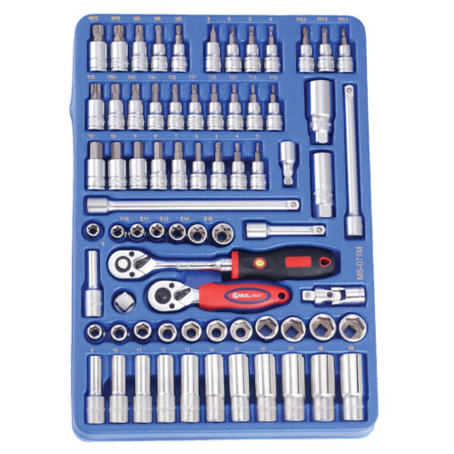 71PC 3/8" Dr. Metric Hand Socket and Bit Socket Set