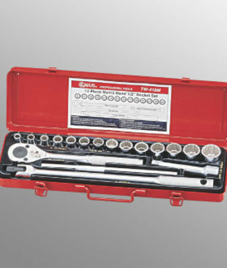 18PC 1/2" Dr. 12-pt. Metric Hand Socket Set