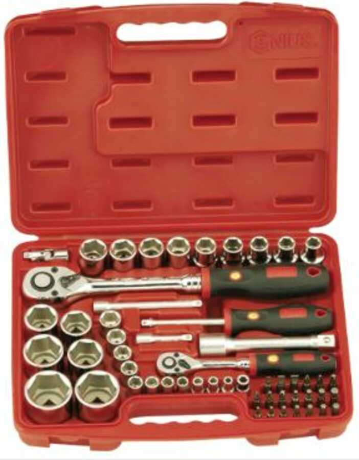 54 Piece 1/4 & 1/2" Drive Metric Hand Socket & Bits Set