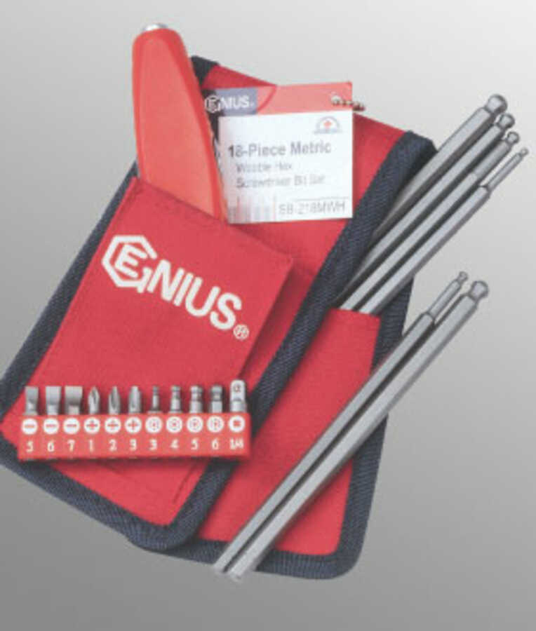 Genius Tools | SB-218MWH | 18-Piece Metric Wobble Hex Screwdriver Bit Set with Case