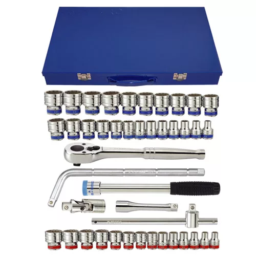 1/2" Drive 43 Piece Socket Set Fractional SAE & Metric 12 Point