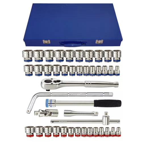 1/2" Drive 43 Piece Socket Set Fractional SAE & Metric 6 Point