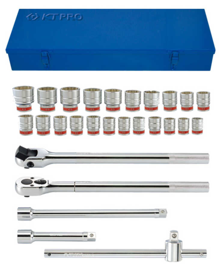 1" Drive 27 Piece Socket Set Fractional SAE 12 Point