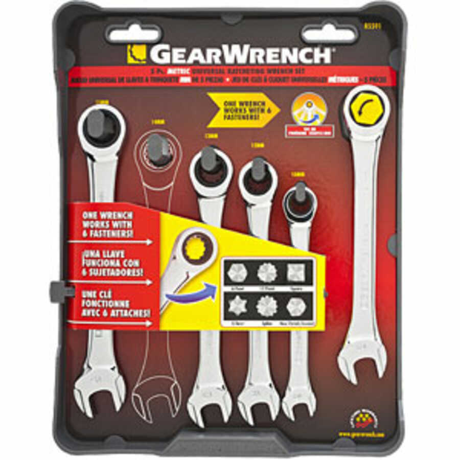 Metric Universal Spline Ratcheting Wrench Set 5 Pc