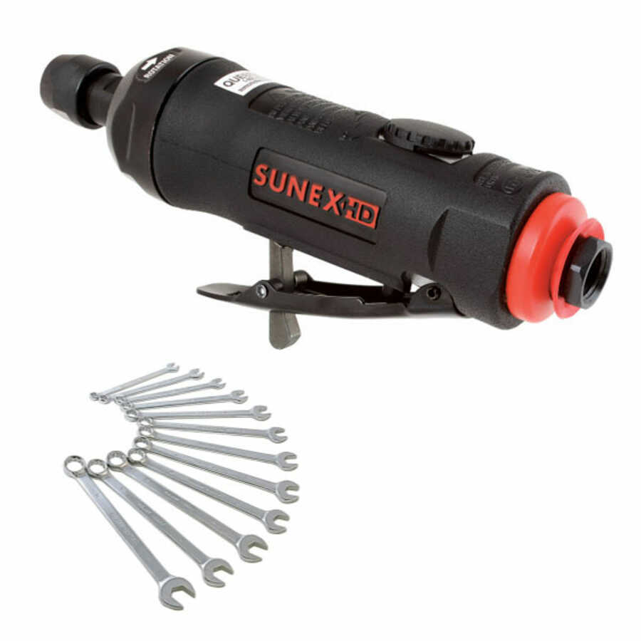 1/4 Inch Air Die Grinder w Free 9917M 12 Pc Combo Wrench Set
