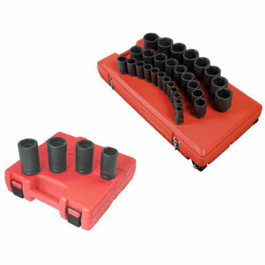 3/4 Inch Drive 6 Pt Fractional SAE Deep Impact Socket Set 29 Pc