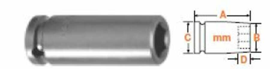 1/4" Square Drive Socket, Metric 12mm Hex Opening Fixed Magnet