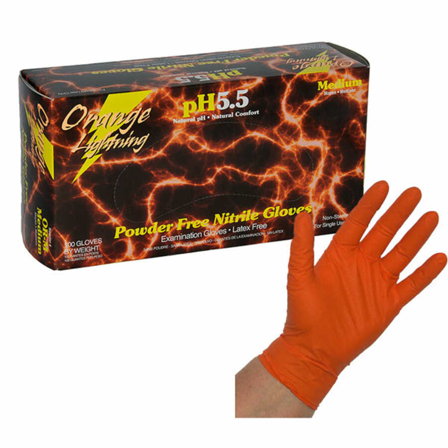 Orange Lightning Powder Free Nitrile Gloves 100/Box Large Atlantic