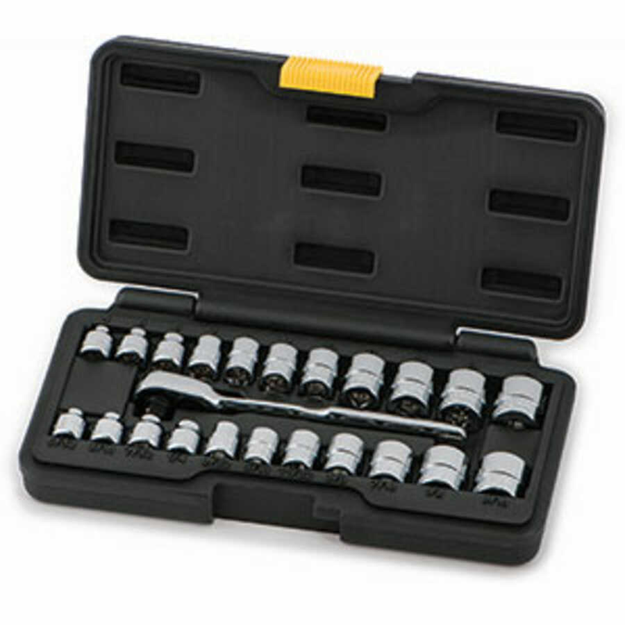 1/4 Inch Drive Fractional SAE Metric Low Profile Socket Set 23 P