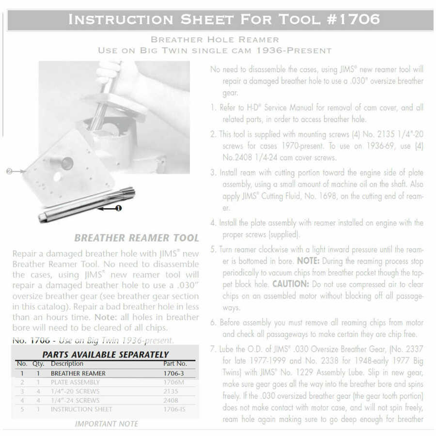 BIG TWIN BREATHER REAMER TOOL