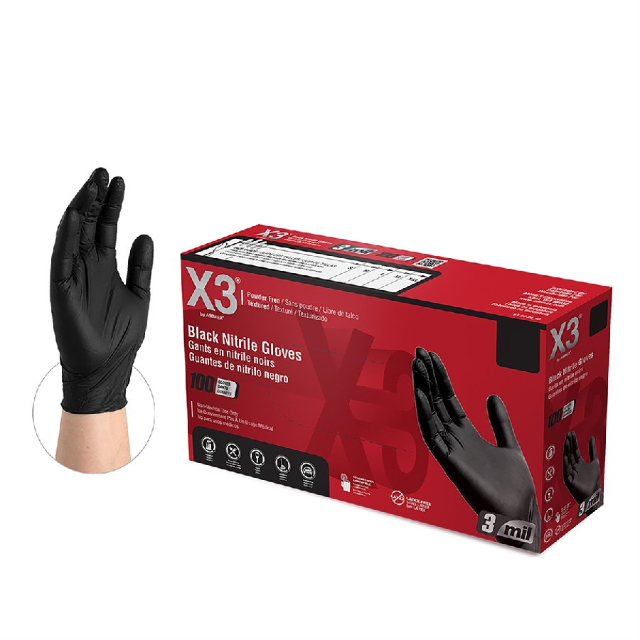 M X3 Powder Free, Textured, Black Nitrile