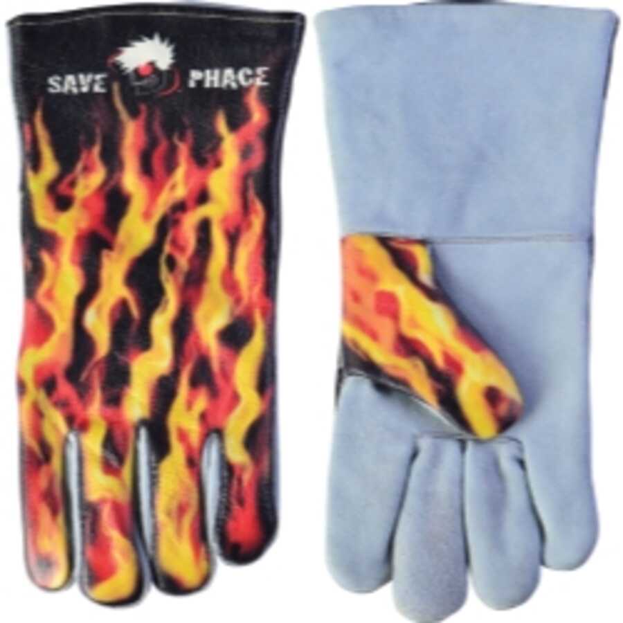 "Fired Up" graphic welding gloves, size "XL"
