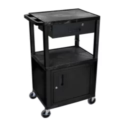 42 in A/V Cart 3 Shelves, Cab, Drawer Blk Leg 42 in A/V Cart 3 Shelves, Cab, Drawer Blk Leg