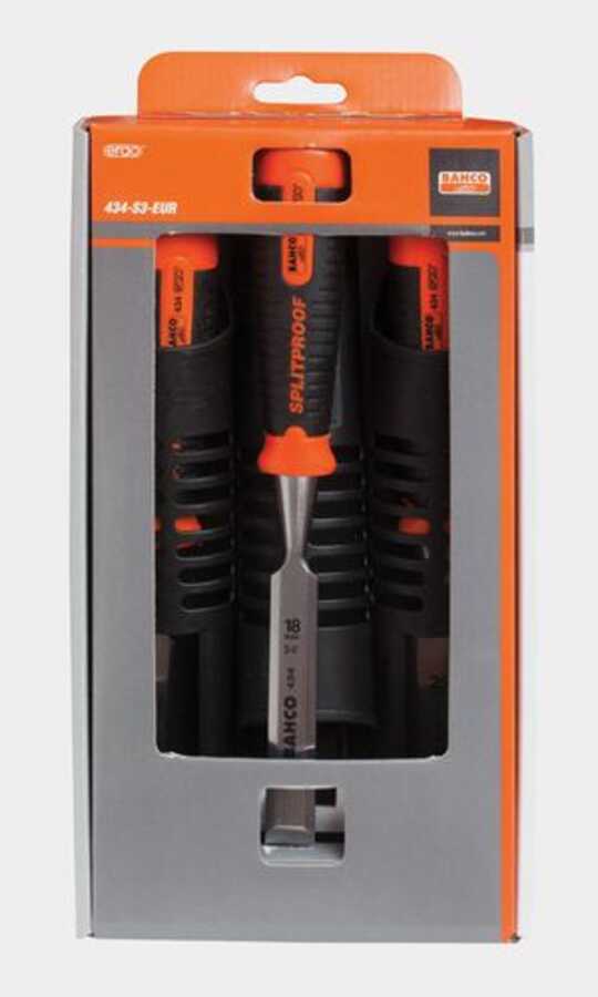 3 pc Ergo™ Handled Chisel Set in a Cardboard Box