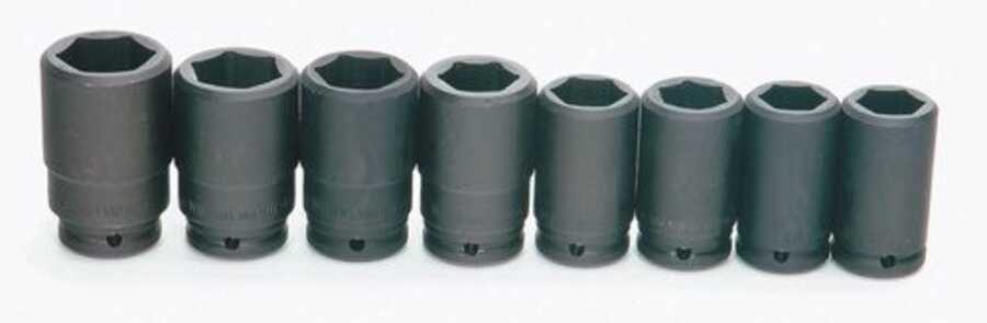 7 pc 3/4" Drive 6-Point SAE Deep Socket Set on Rail and Clips