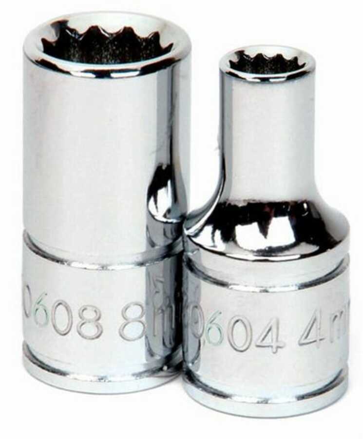 1/4" Drive Shallow Sockets, 12 Point, Metric, 4