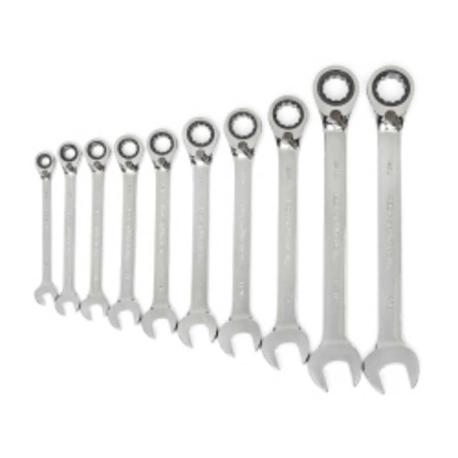 10PC SAE Reversing Ratcheting Combination Wrench