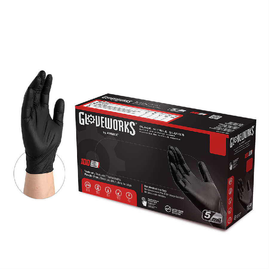 M GlovePlus P/F, Textured Black Nitrile Gloves
